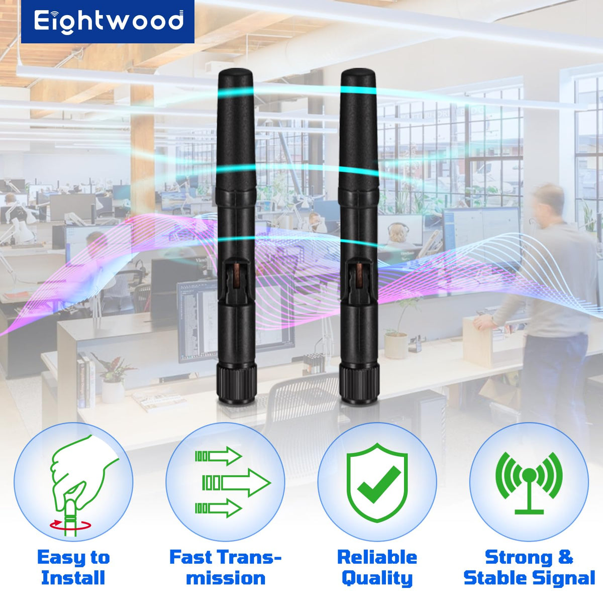 Eightwood Small WiFi Antenna Dual Band 2.4GHz 5GHz RP-SMA Antenna 2pcs for PC Desktop Computer PCIe Card WiFi Router Wireless Back Up Camera