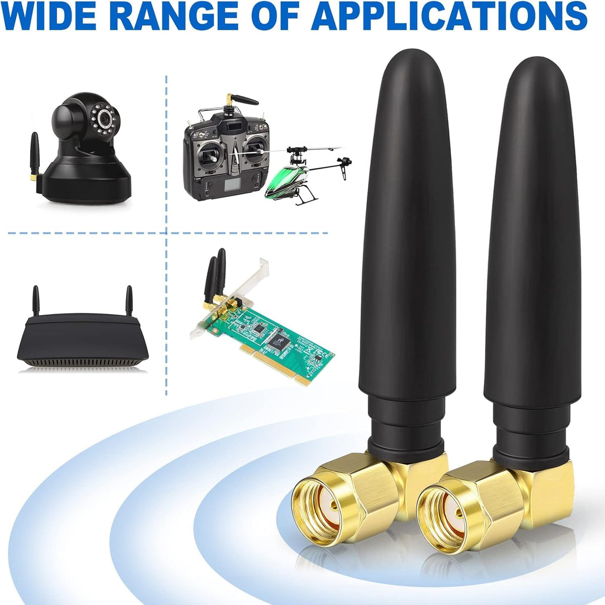 Eightwood Compact Dual Band WiFi Antenna, RP-SMA Right Angle Antenna 2-Pack | 2.4GHz 5GHz, for PC Desktop Motherboard, PCIe WiFi Bluetooth Card, Router, Mobile Hotspot, Security Camera, Backup Camera