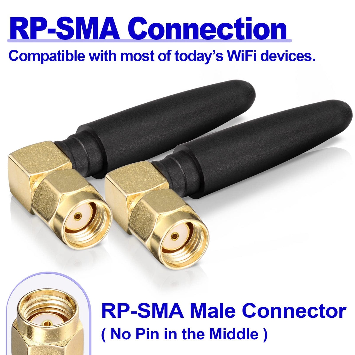Eightwood Compact Dual Band WiFi Antenna, RP-SMA Right Angle Antenna 2-Pack | 2.4GHz 5GHz, for PC Desktop Motherboard, PCIe WiFi Bluetooth Card, Router, Mobile Hotspot, Security Camera, Backup Camera