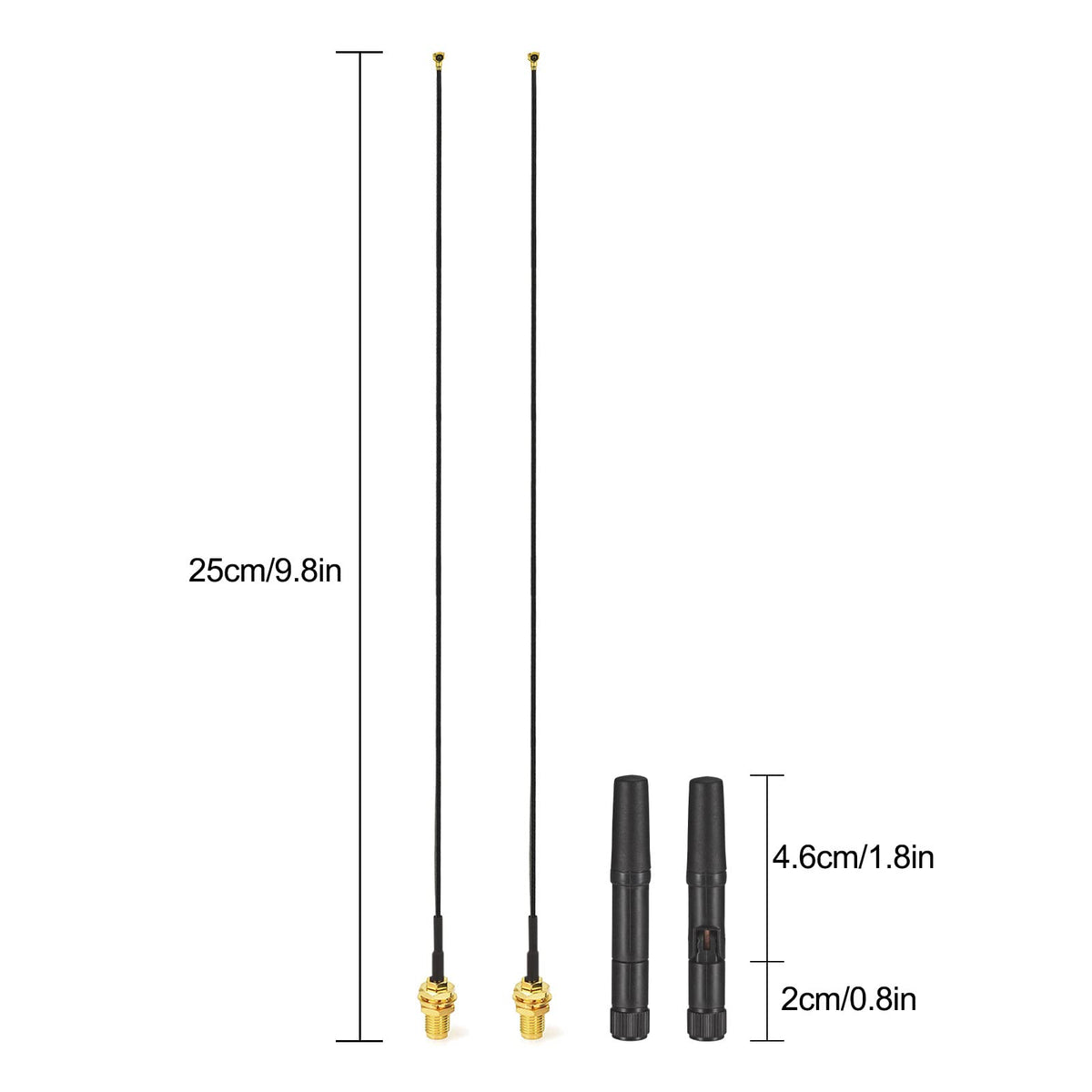 Eightwood Dual Band Small WiFi Antenna 2.4GHz 5GHz RP-SMA Male Antenna with RP-SMA Female Cable 9.8in for M.2 NGFF Network Card PC Desktop Computer