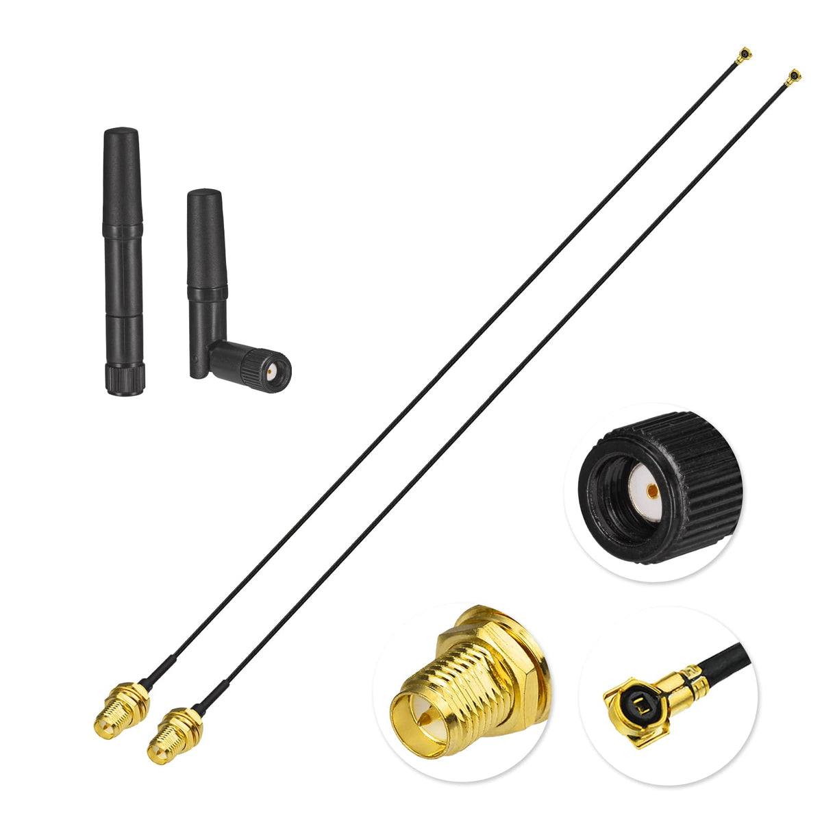 Eightwood Dual Band Small WiFi Antenna 2.4GHz 5GHz RP-SMA Male Antenna with RP-SMA Female Cable 9.8in for M.2 NGFF Network Card PC Desktop Computer