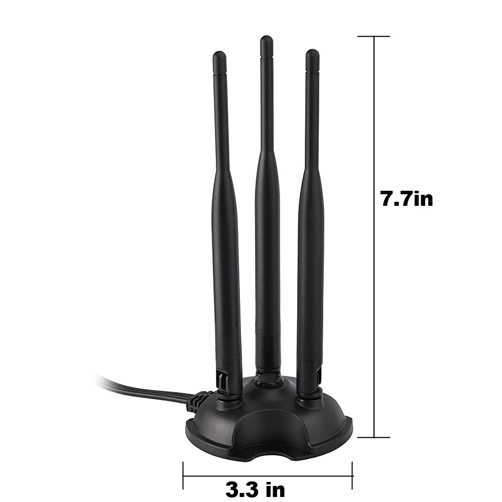 Eightwood 2.4GHz 5GHz Dual Band WiFi Antenna with 3 RP-SMA Male Connector | Magnetic Base, 6.5ft Cable, for PC Desktop Motherboard, PCIe WiFi Card, Wireless Router