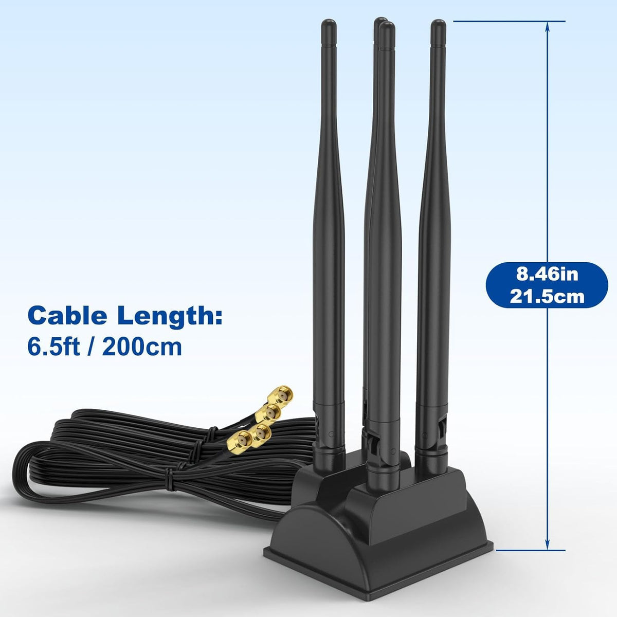 Eightwood 2.4GHz 5GHz Dual Band WiFi Antenna with 4 RP-SMA Male Connector | Magnetic Base, 6.5ft Cable, for PC Desktop Motherboard, PCIe Bluetooth Card, Wireless Router
