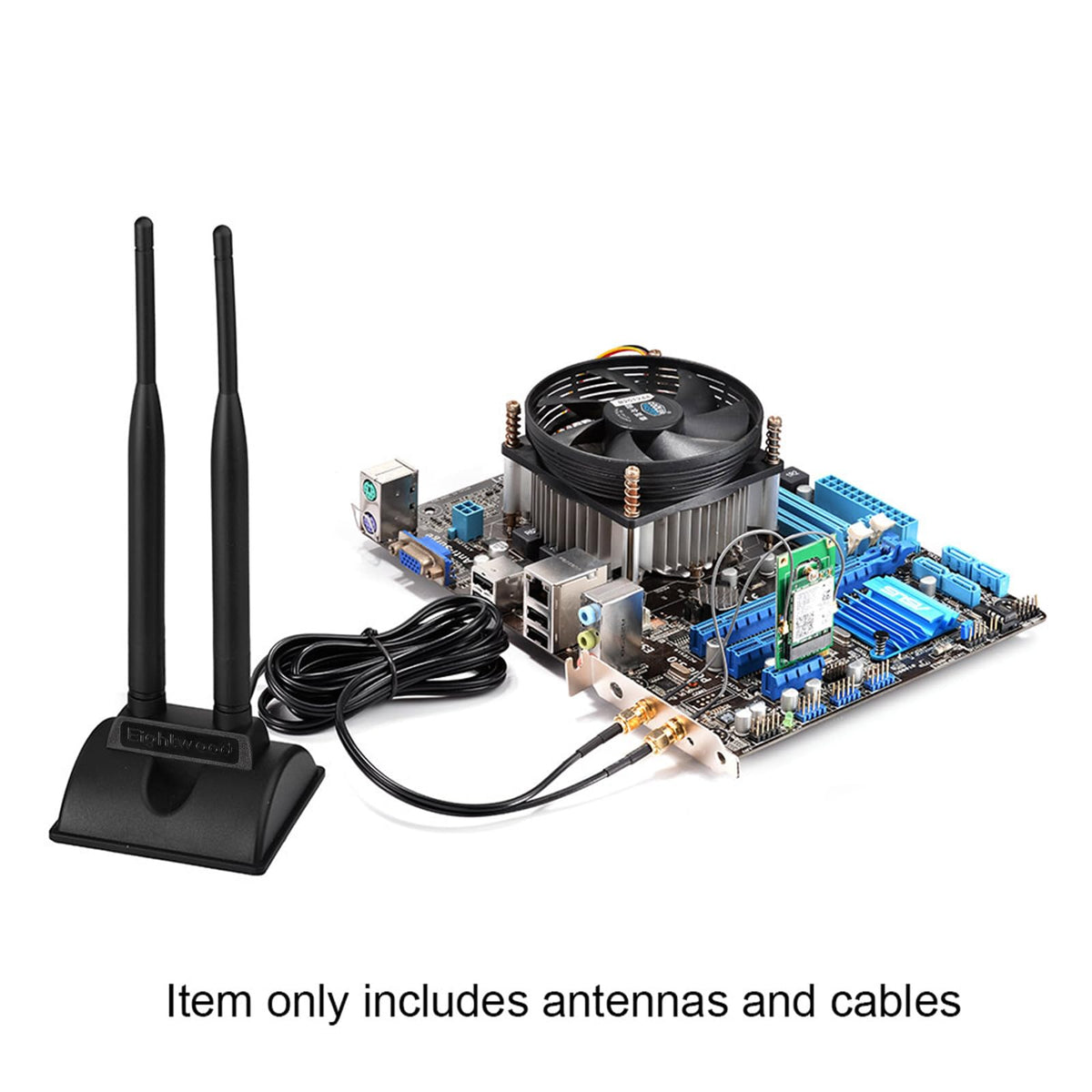Eightwood Dual Band WiFi Antenna + 2-Pack Mini PCIe to RP-SMA Cable 6in | for Desktop PC Mini PCIe WiFi Card Wireless Network Adapter, 2.4GHz 5GHz, Magnetic Base