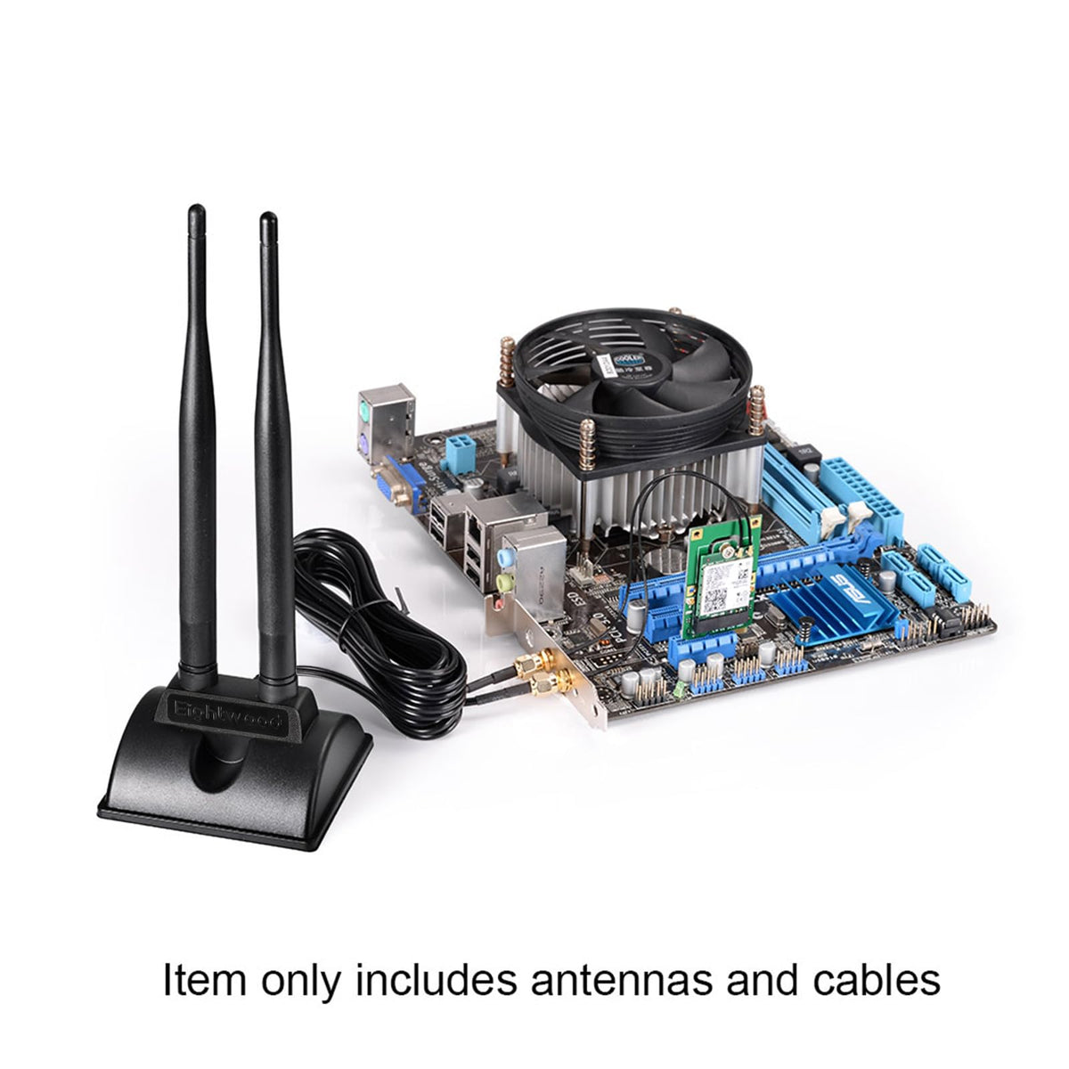 Eightwood Dual Band WiFi Antenna with 2-Pack M.2 NGFF to RP-SMA Cable 9.8in | for Desktop PC M.2 NGFF Card Wireless Network Adapter, 2.4GHz 5GHz, Magnetic Base