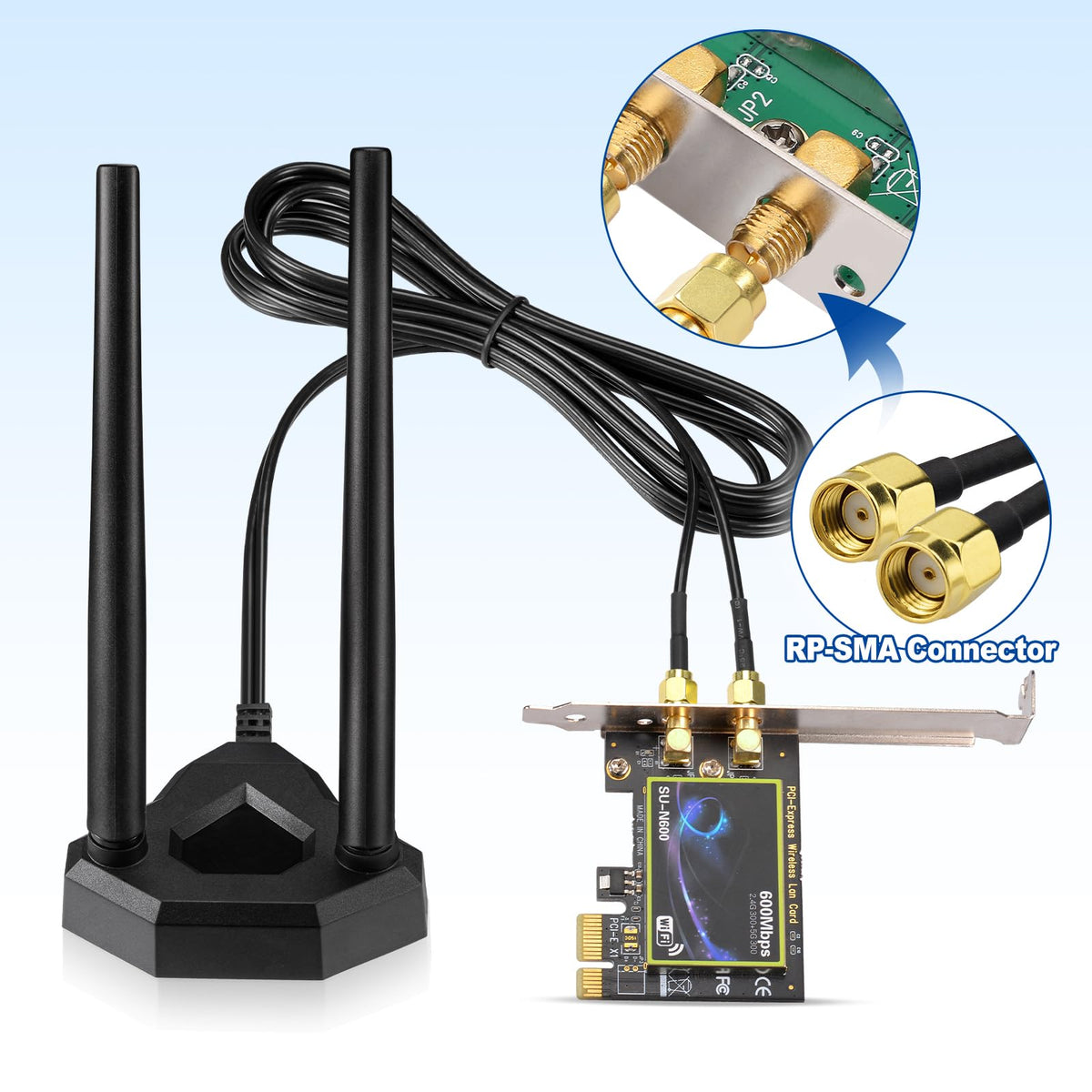 Eightwood Dual Band WiFi Antenna 2.4GHz 5GHz RP-SMA WiFi Antennae with 6.5ft Extension Cable for PC Desktop Computer PCI PCIe WiFi Bluetooth Card Wireless Network Router