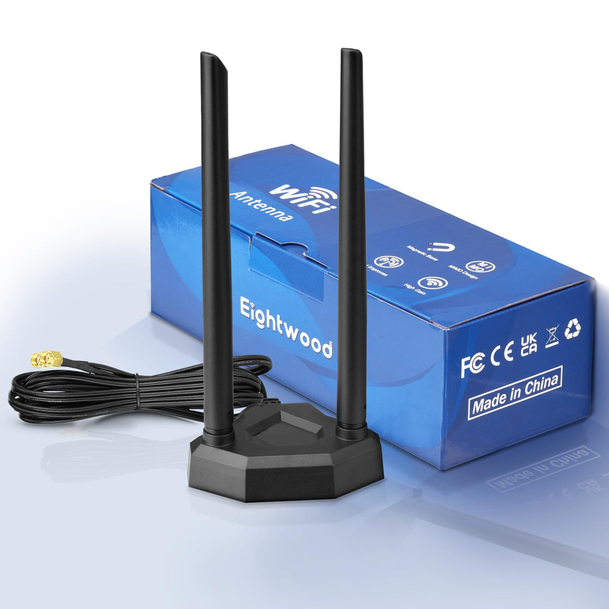 Eightwood Dual Band WiFi Antenna 2.4GHz 5GHz RP-SMA WiFi Antennae with 6.5ft Extension Cable for PC Desktop Computer PCI PCIe WiFi Bluetooth Card Wireless Network Router