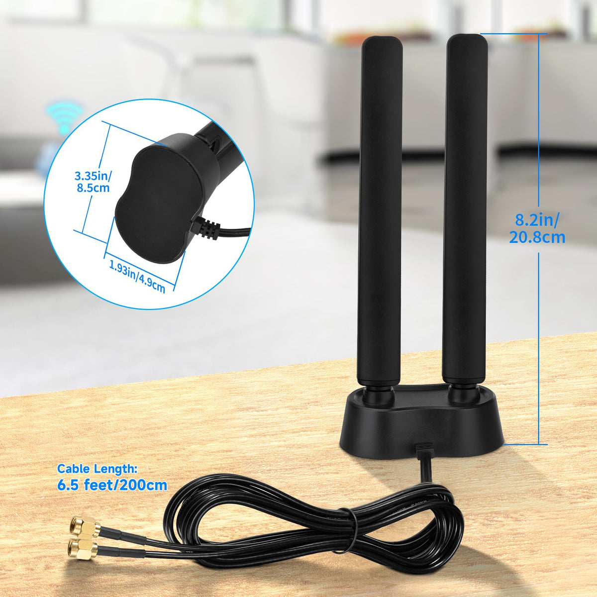 Eightwood 9dBi WiFi 6E Antenna Tri-Band 6GHz 5GHz 2.4GHz Magnetic Base WiFi Antenna for PC Desktop Computer PCIe Bluetooth Card Gaming Motherboard, WiFi 6E Router