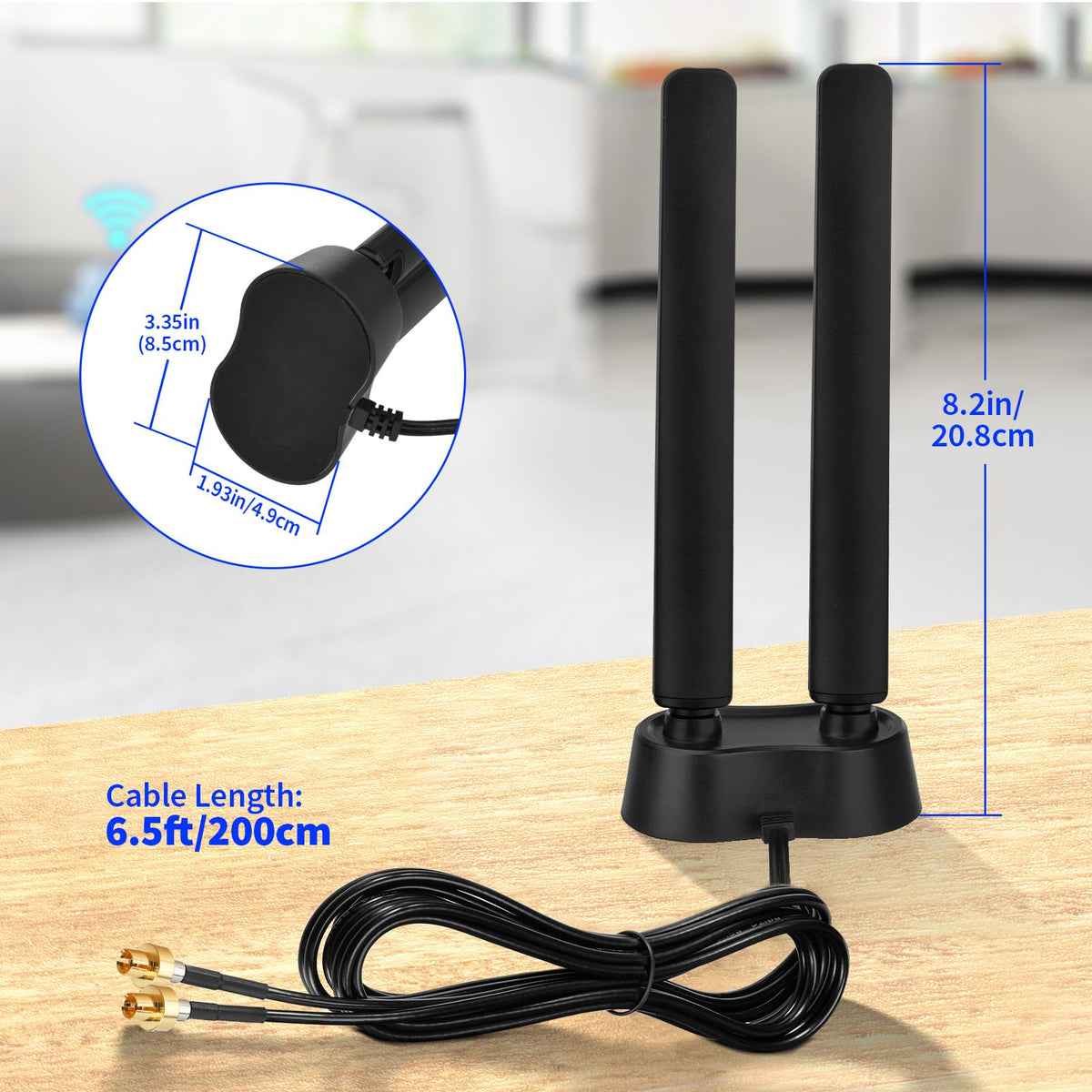 Eightwood Tri-Band WiFi 7 Motherboard Antenna with Push-On Connector | for ASUS ROG Strix / TUF Gaming / ProArt / PRIME Series WiFi 7 Motherboards, Magnetic Base, 6.5ft Extension Cable