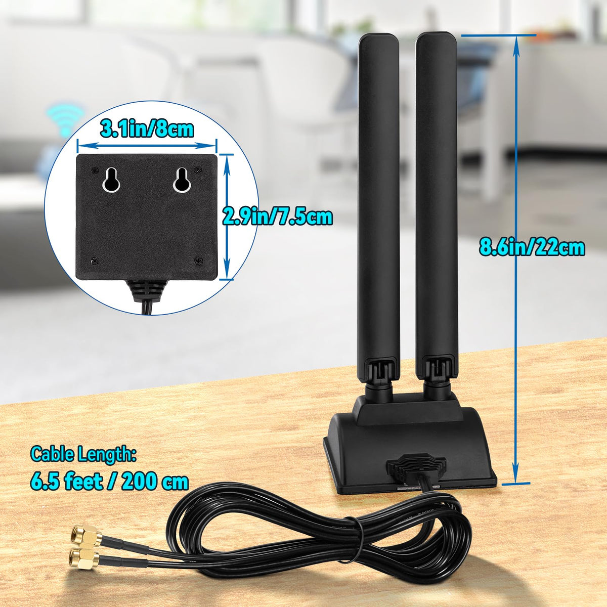 Eightwood WiFi 6E Antenna Tri-Band 2.4GHz 5GHz 6GHz RP-SMA Antenna Magnetic Base for Desktop PC Computer PCI-E 6E Bluetooth Card USB WiFi Adapter Wireless Router