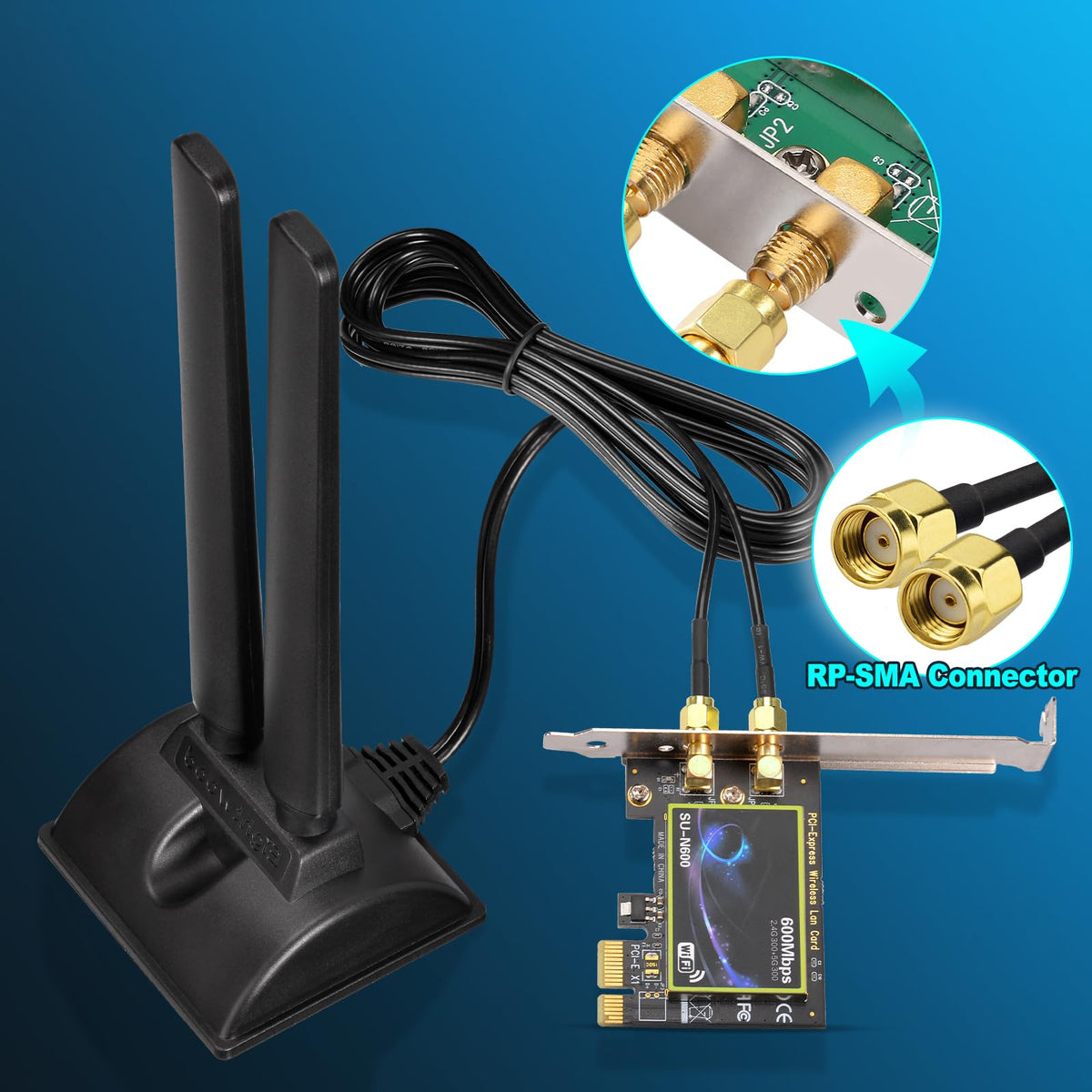 Eightwood WiFi 6E Antenna Tri-Band 2.4GHz 5GHz 6GHz RP-SMA Antenna Magnetic Base for Desktop PC Computer PCI-E 6E Bluetooth Card USB WiFi Adapter Wireless Router