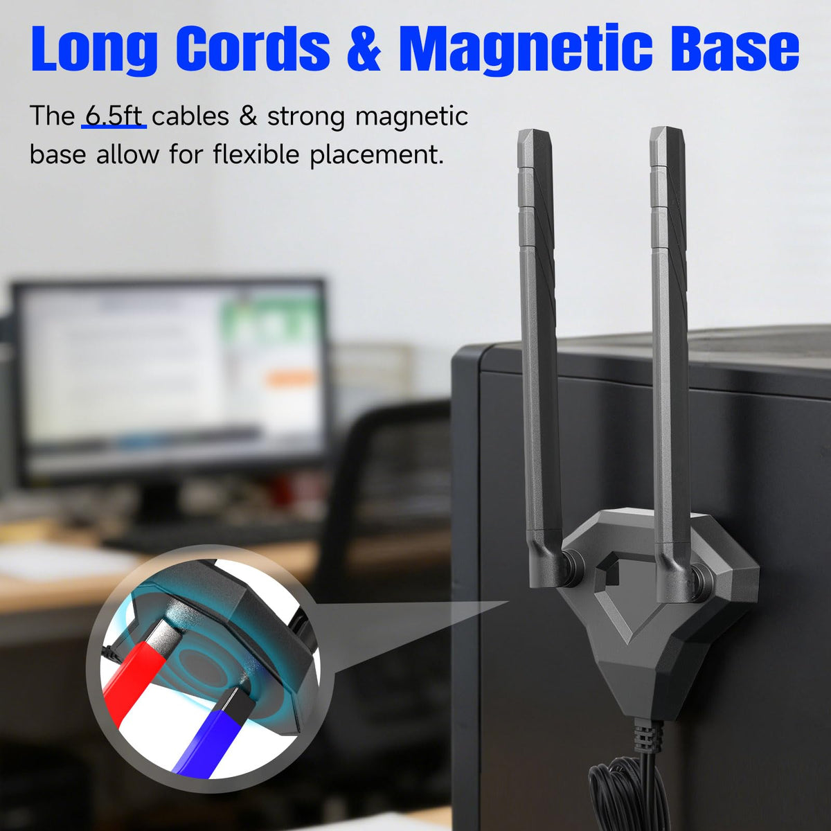 Eightwood WiFi 7 WiFi 6E Antenna Tri-Band 2.4GHz 5GHz 6GHz RP-SMA Antenna with Magnetic Base for Gaming PC Desktop Computer Motherboard PCIe Card, Wireless Router Modem