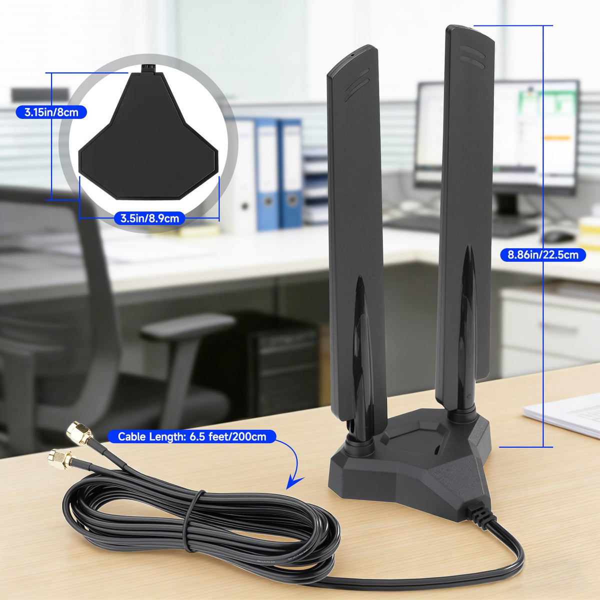 Eightwood WiFi 7 Antenna Tri-Band 6GHz 5GHz 2.4GHz RP-SMA Antenna with Magnetic Base for PC Desktop Computer Gaming Motherboard PCIe Bluetooth Card WiFi 7 Router