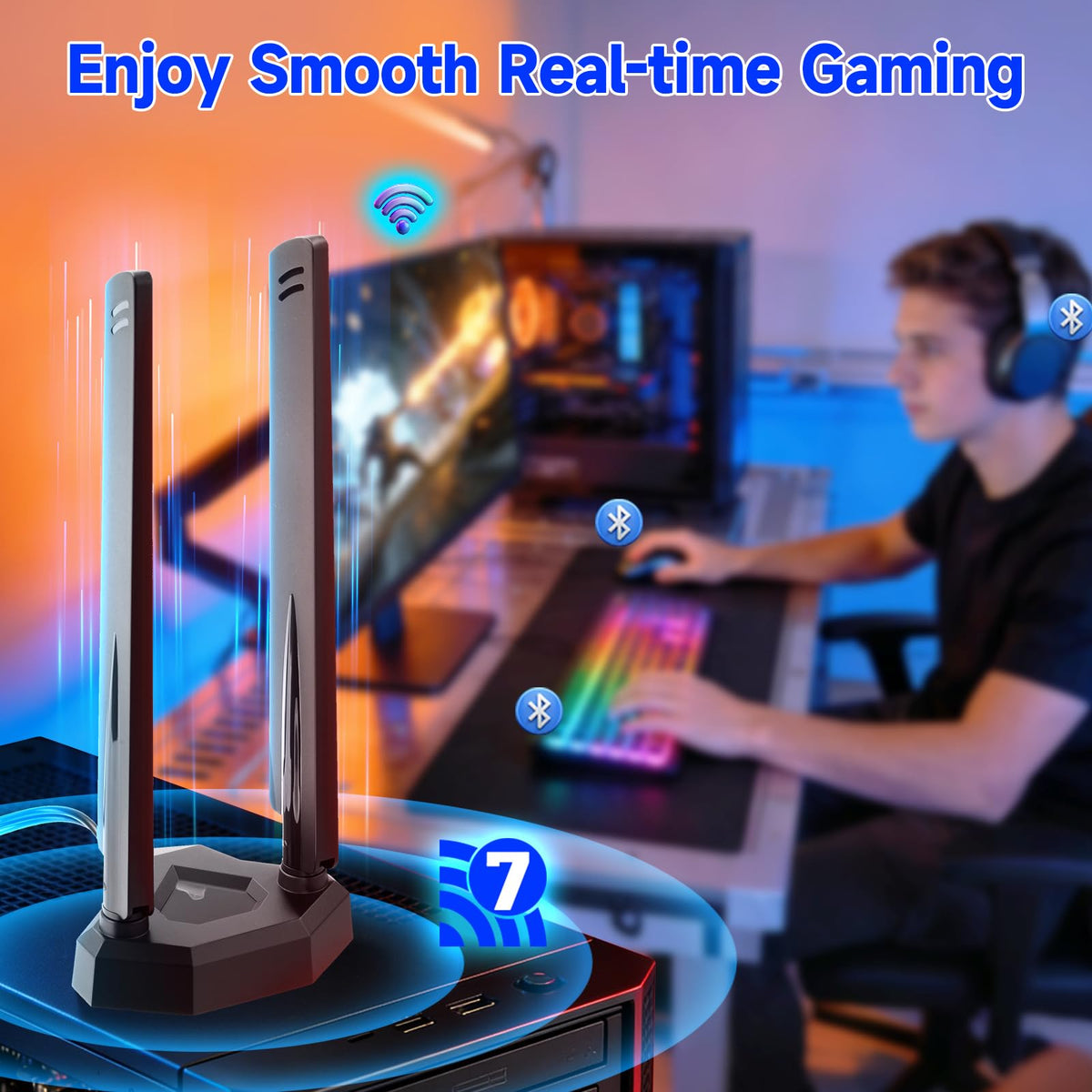 Eightwood Tri-Band WiFi 7 Motherboard Antenna for ASUS Gaming PC | Compatible with ROG Strix X870E-E, TUF Gaming B850-PLUS/X870-PLUS, ROG Crosshair X870E Hero, Magnetic Base, 6.5ft Cable