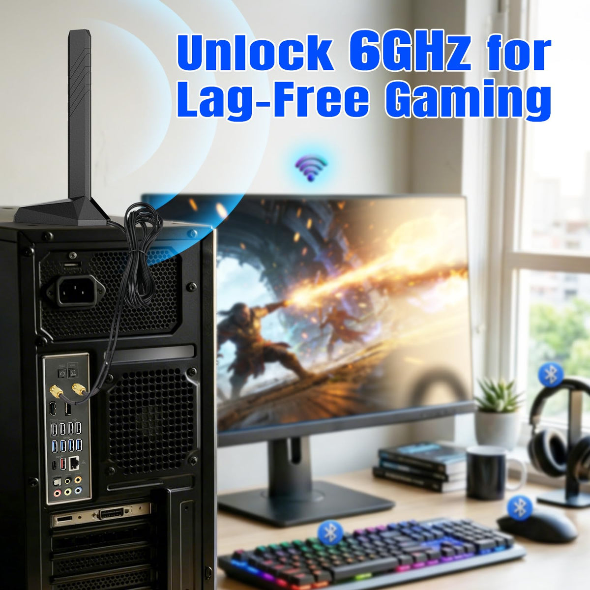 Eightwood WiFi 7 WiFi 6E Antenna Tri-Band 6GHz 5GHz 2.4GHz RP-SMA Antenna with Magnetic Base for Desktop PC ASUS Gigabyte Aorus Gaming Motherboard PCIe Bluetooth Card