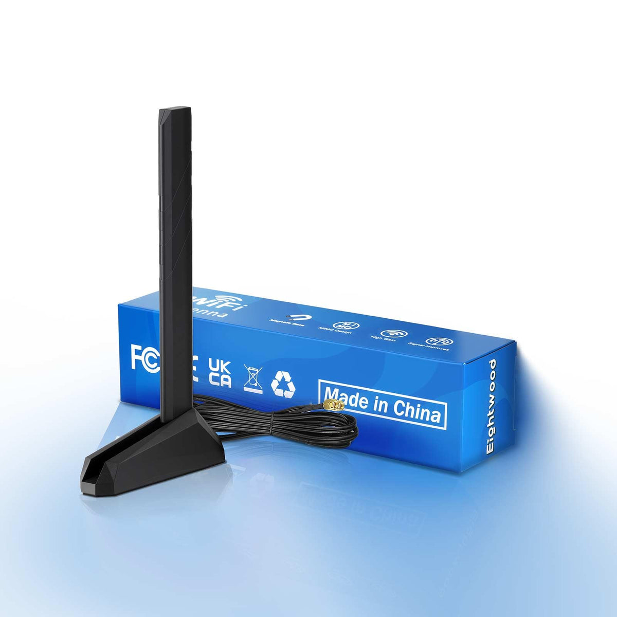 Eightwood WiFi 7 WiFi 6E Antenna Tri-Band 6GHz 5GHz 2.4GHz RP-SMA Antenna with Magnetic Base for Desktop PC ASUS Gigabyte Aorus Gaming Motherboard PCIe Bluetooth Card