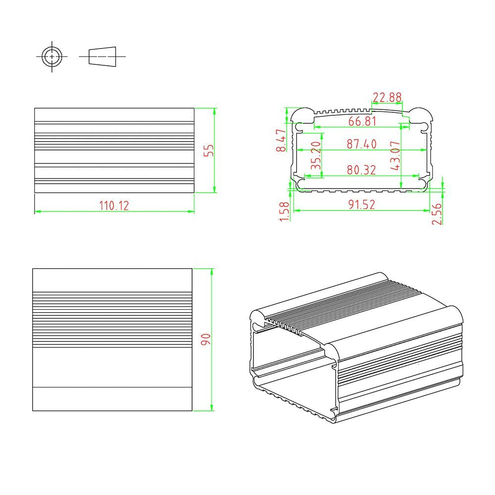 Eightwood Aluminum Project Enclosure Box Electronic Case for PCB Circuit Board DIY- 4.32 x 3.74 x 2.17 inch (L*W*H) Built-in Slot Extrusion Box
