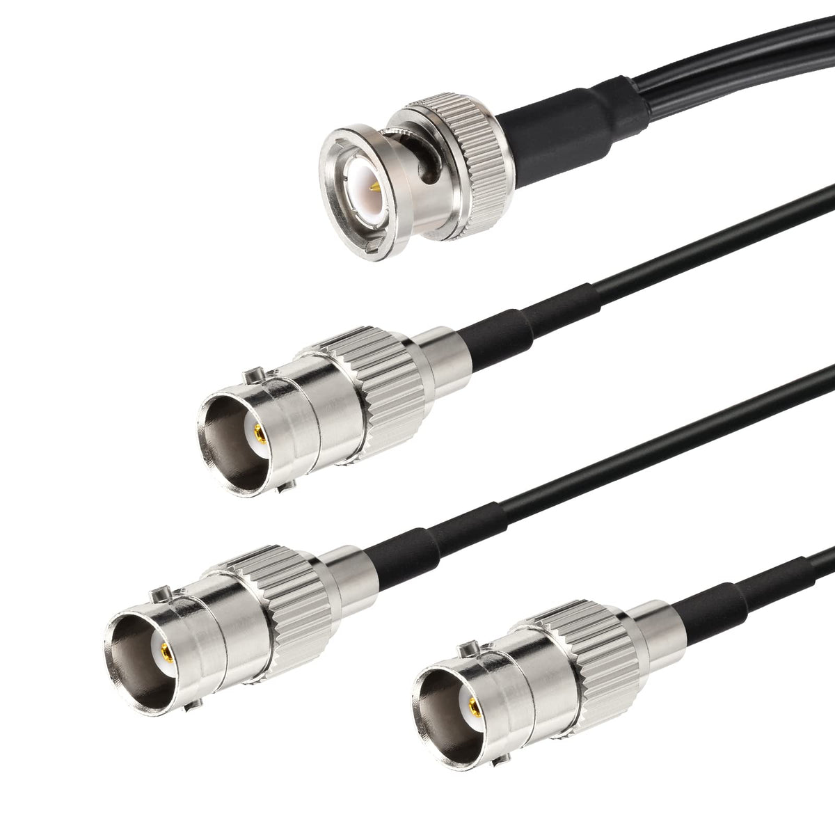 Eightwood BNC Splitter Cable 6in, BNC Male to Triple Female Adapter 50 Ohm | BNC 1 Male to 3 Female Splitter for CCTV Camera, CB Ham Radio Antenna Scanner