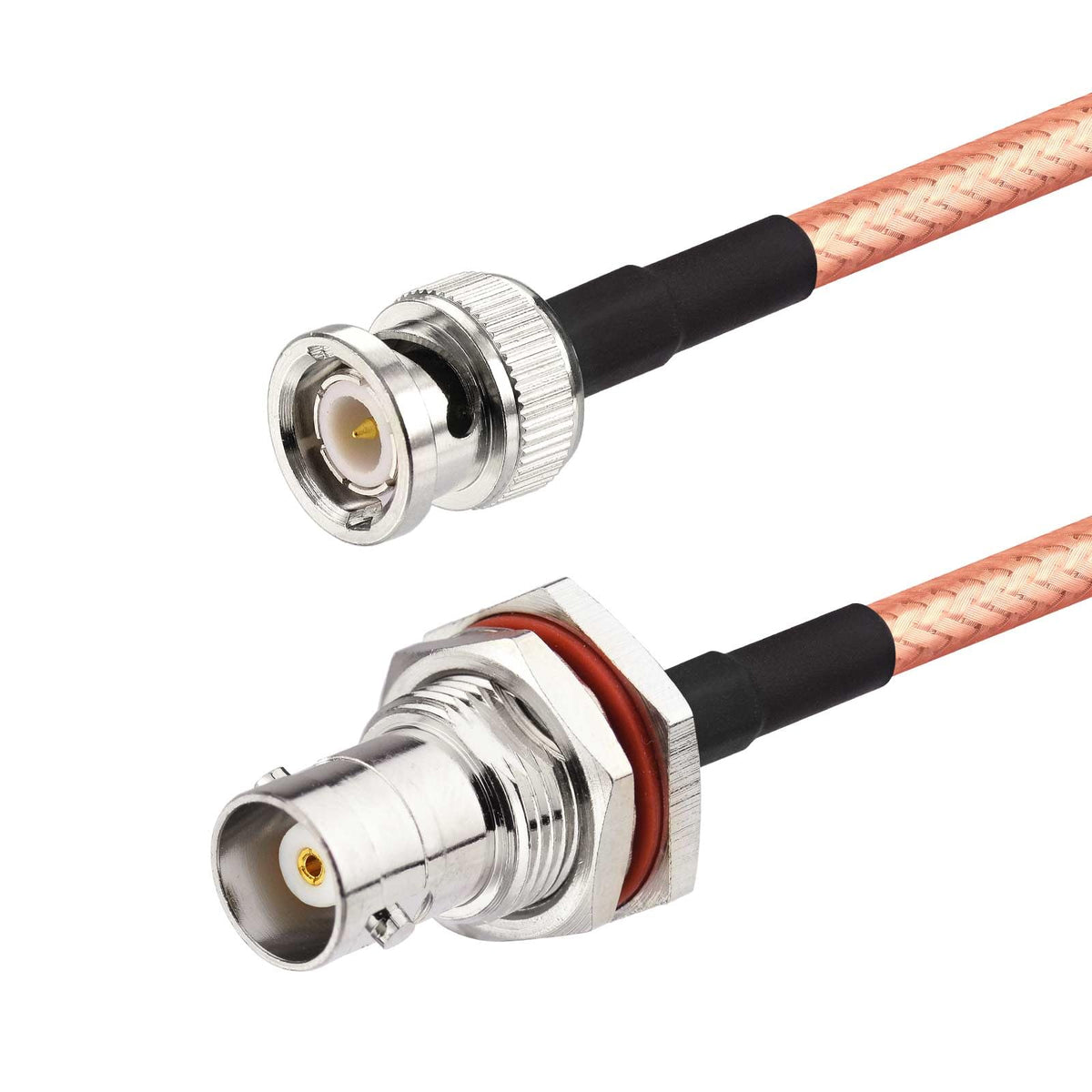Eightwood BNC Female Bulkhead to BNC Male Low Loss RG400 Coax Cable 2ft | for CB VHF UHF Ham Radio, Scanner Antenna, Oscilloscope, Wireless Microphone System