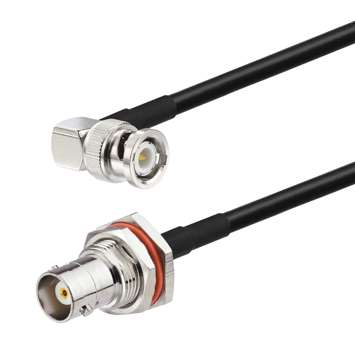 Eightwood BNC Female Bulkhead to BNC Male Right Angle RG58 Coax Cable 3ft | for Wireless Microphone Receiver, Radio Scanner, Radio Antenna, CB Radio, VHF UHF Ham Radio