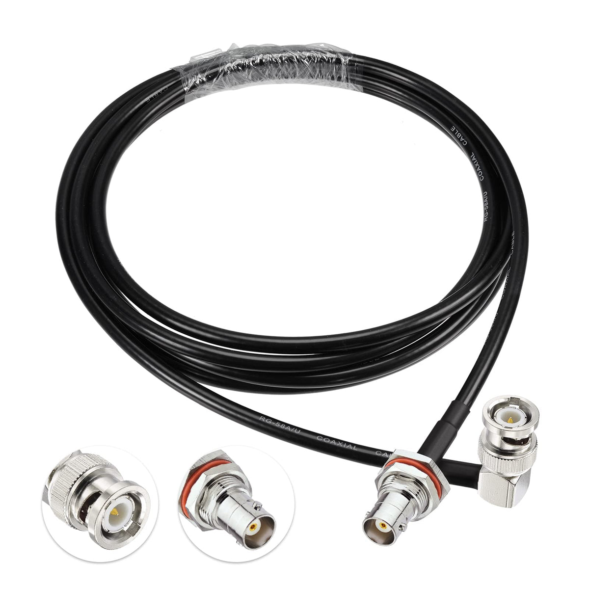Eightwood BNC Female Bulkhead to BNC Male Right Angle RG58 Coax Cable 6.5ft | for Wireless Microphone Receiver, CB Radio, VHF UHF Ham Radio, Radio Scanner, Radio Antenna