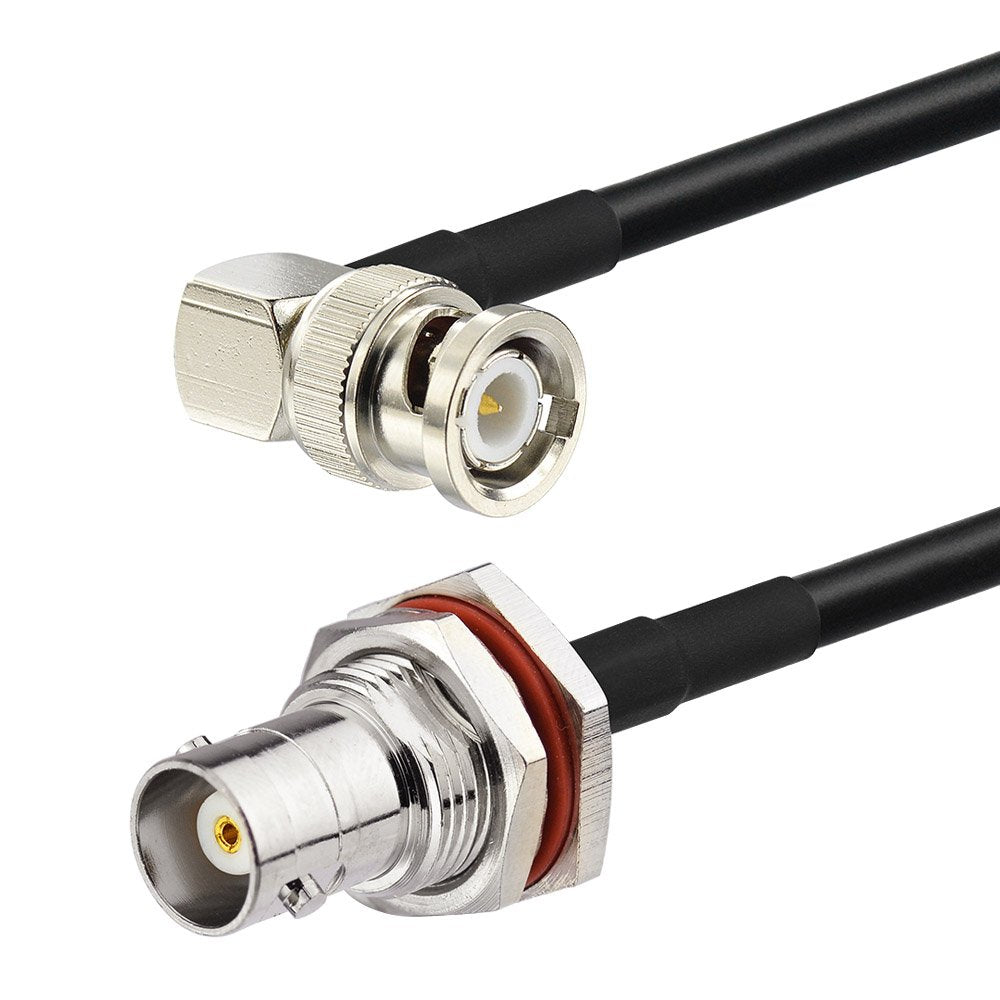 Eightwood BNC Female Bulkhead to BNC Male Right Angle RG58 Coax Cable 10ft | for Wireless Mobile Receiver Antenna, CB Radio,VHF UHF Ham Radio
