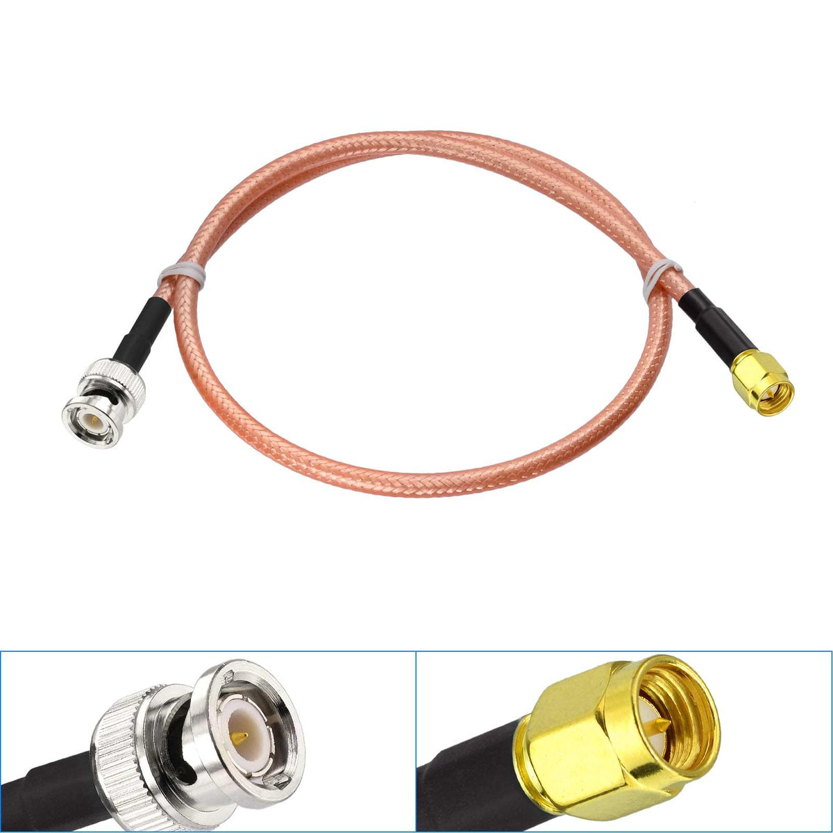 Eightwood BNC Male to SMA Male Low Loss RG400 Cable 1.6ft | for Antennas, 4G LTE, WiFi, GPS, SDR, Spectrum Analyzer & Oscilloscope