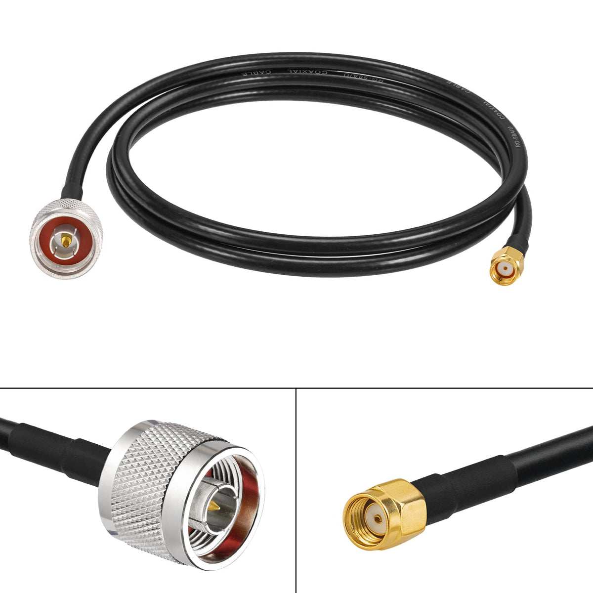 Eightwood RP-SMA Male with Female Pin to N Type Male RG58 Coax Cable 3ft