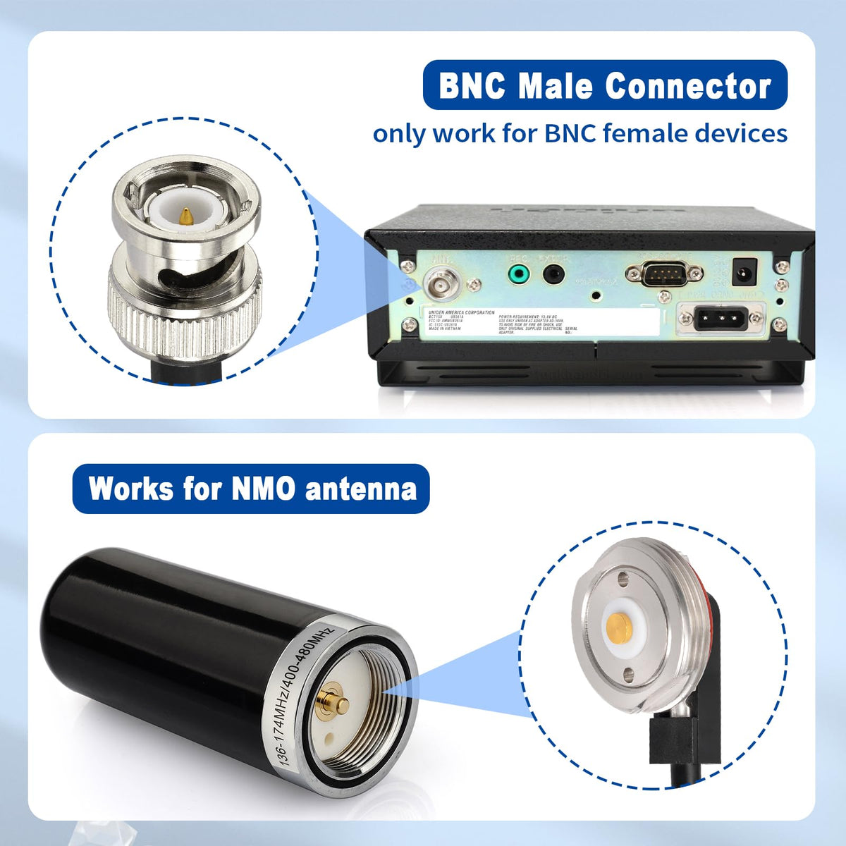 Eightwood NMO Antenna Mount to BNC Male Coax Connector Extension Cable RG58 16.4 Feet for CB & Handheld Radio,Radio Antenna,Radio Scanner