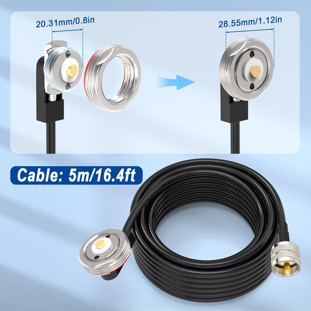 Eightwood NMO Antenna Mount to UHF Male PL259 Extension Cable RG58 16.4 Feet for Yaesu Vertex Icom VHF/VHF CB Mobile Radio Antenna