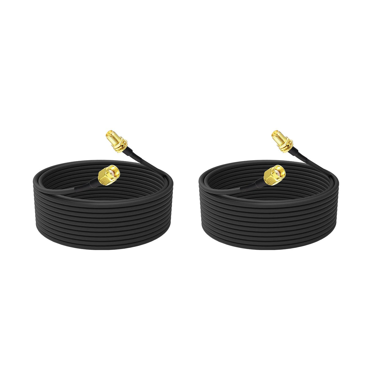 Eightwood RP-SMA Male to RP-SMA Female Bulkhead Coax Cable 16.4ft, 2-Pack | Low Loss Double-Shielded ALSR100 Extension Cable for WiFi Antenna, Router, Network Card Adapter, Security IP Camera