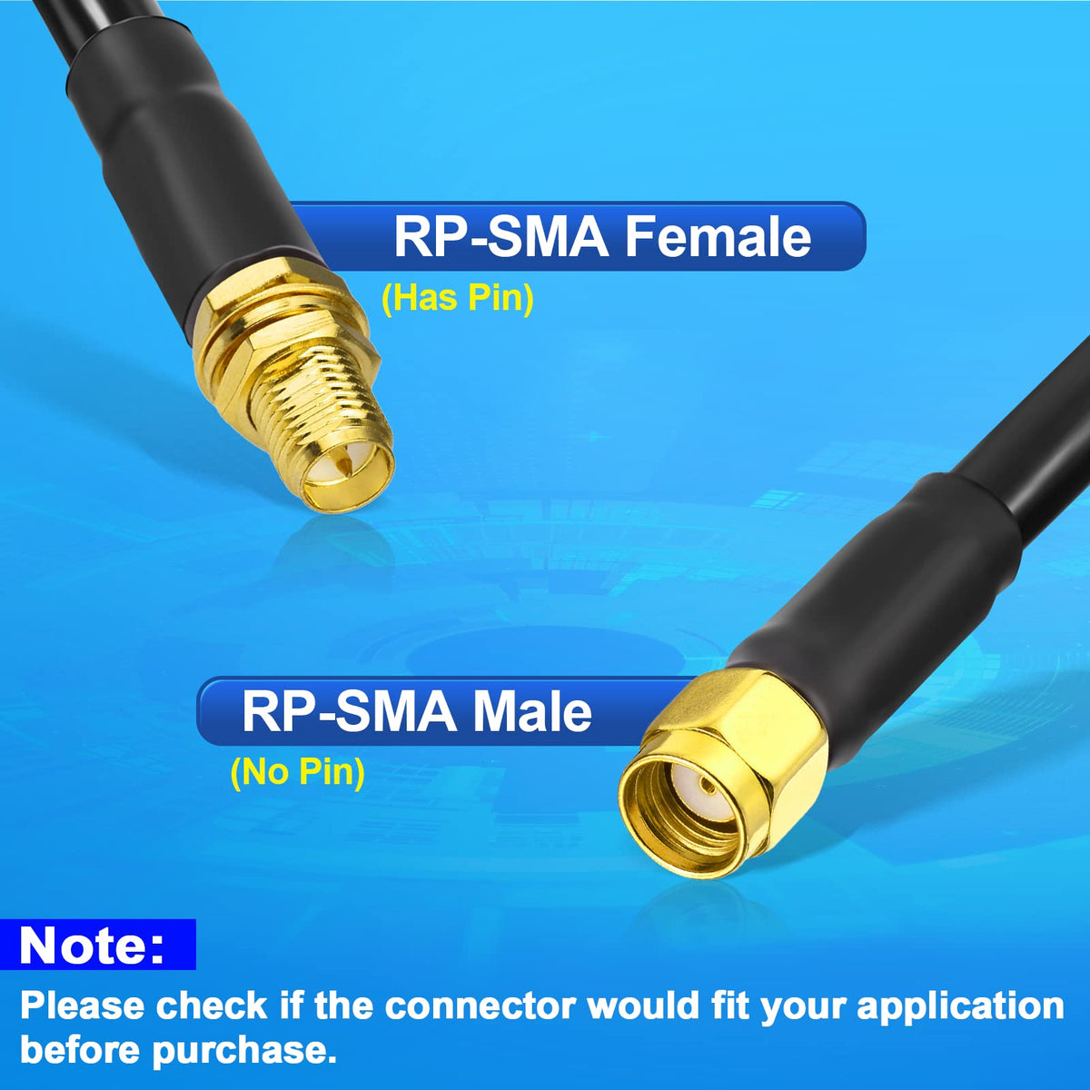 Eightwood RP-SMA Male to RP-SMA Bulkhead Female ALSR240 Coaxial Cable 10ft | for WiFi Antenna, Wireless Router, PCIe Network Card, Security IP Camera