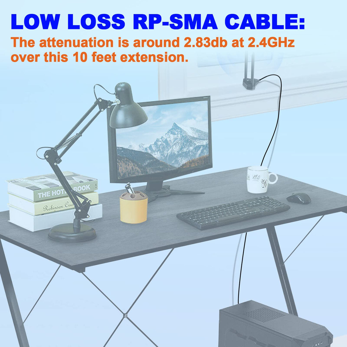 Eightwood RP-SMA Male to RP-SMA Bulkhead Female ALSR240 Coaxial Cable 10ft | for WiFi Antenna, Wireless Router, PCIe Network Card, Security IP Camera
