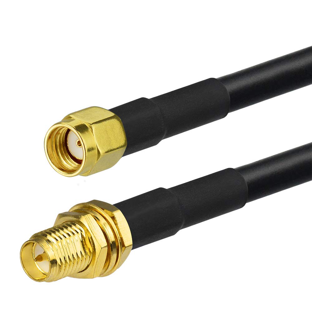 Eightwood RP-SMA Male to RP-SMA Bulkhead Female ALSR240 Coaxial Cable 10ft | for WiFi Antenna, Wireless Router, PCIe Network Card, Security IP Camera