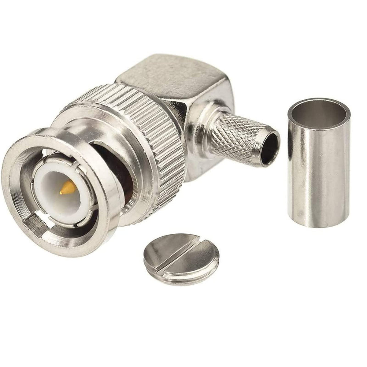 Eightwood BNC Male Right Angle Crimp Connector for RG58 LMR195 RG142 Cable | 50 Ohm, 90 Degree BNC Plug Coax Connector