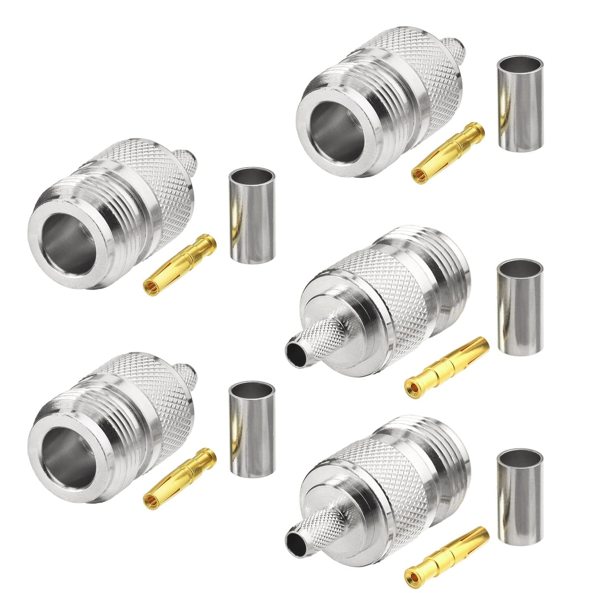 Eightwood N Female Crimp RF Connector 50 ohm for RG58 RG142 LMR195 Cable (5-Pack)