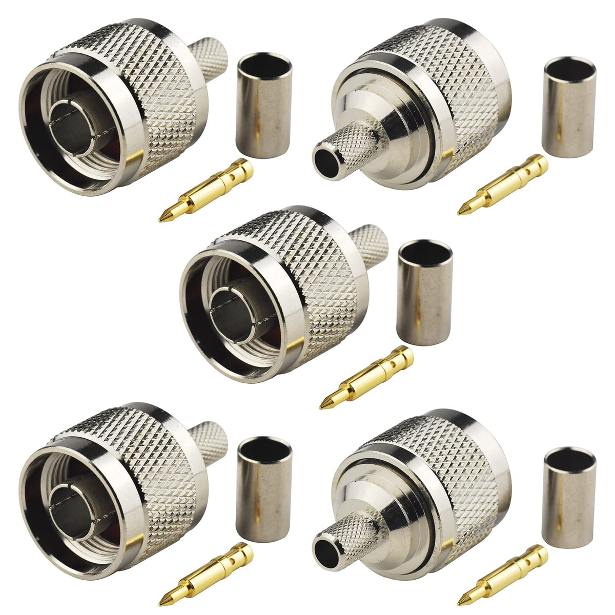Eightwood N Male Plug Crimp RF Connector 50 ohm for LMR240 RG8X Coax Cable (5-Pack)