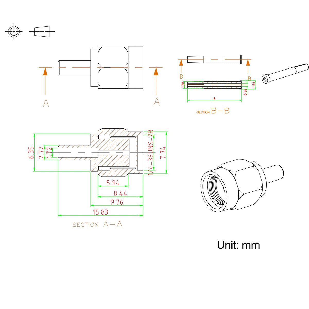 Eightwood 10pcs RP-SMA Male RF Crimp Connector 50ohms for RG316 RG174 Cable