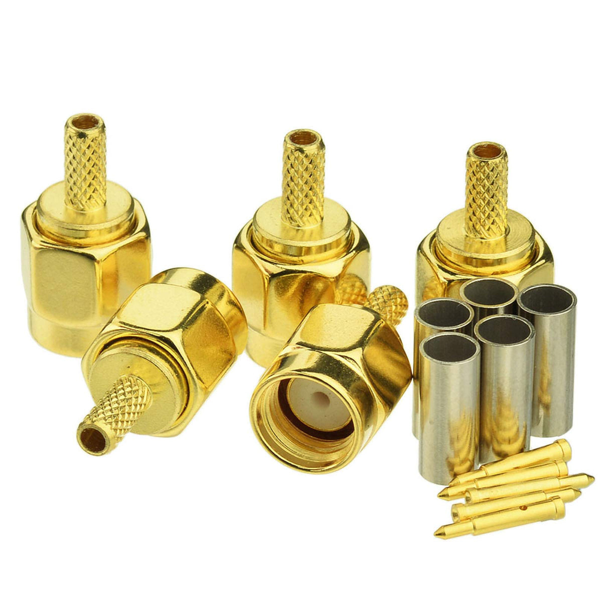 Eightwood 10pcs SMA Male Crimp Connector Gold-Plated for RG316 RG174 Cable
