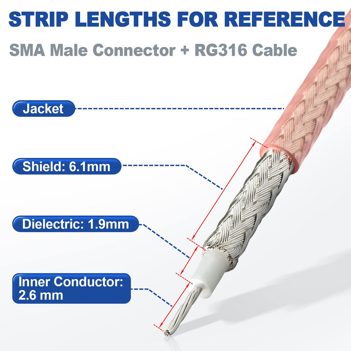 Eightwood 10pcs SMA Male Crimp Connector Gold-Plated for RG316 RG174 Cable
