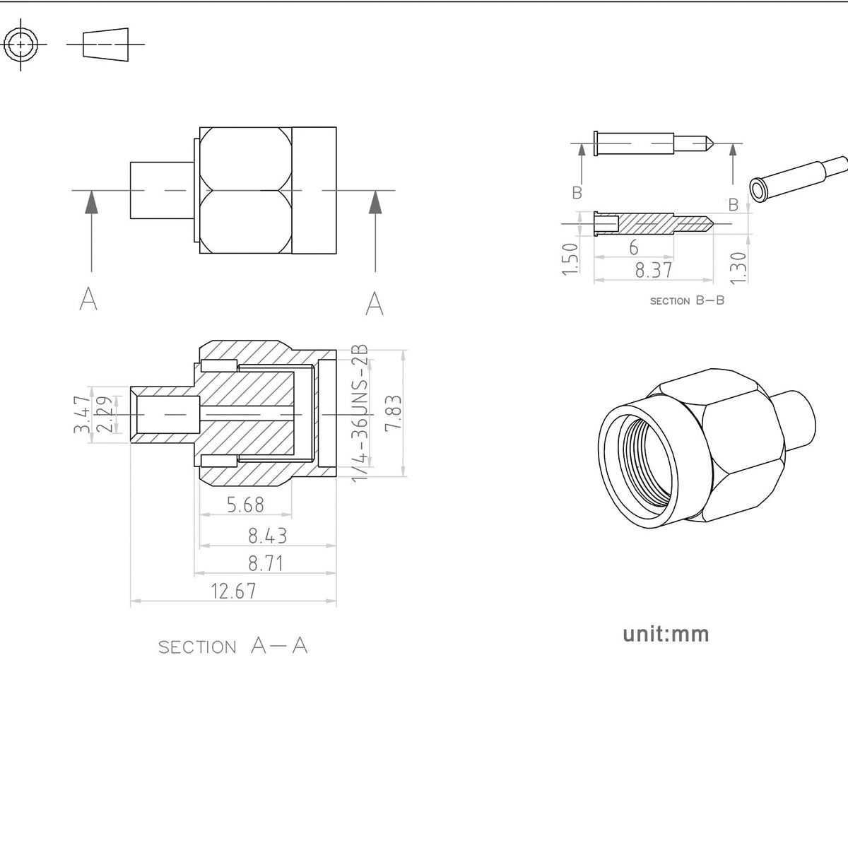 Eightwood SMA Male Solder Connector for .086" RG405 Semi-Rigid Coax Cable | 10-Pack SMA Connectors 50 Ohm