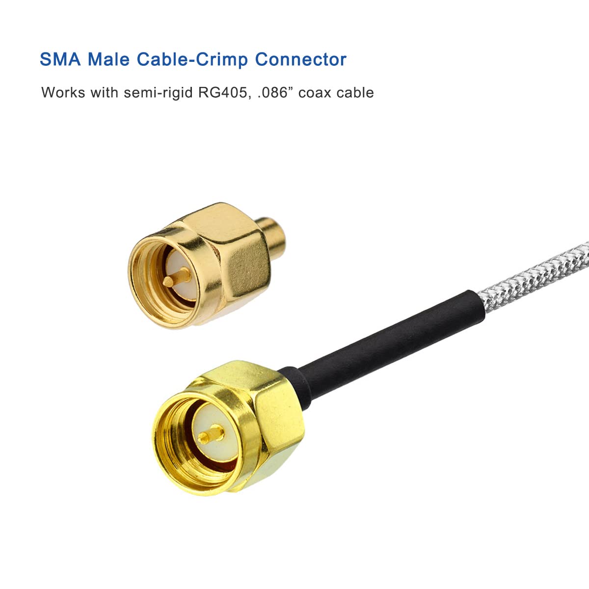 Eightwood SMA Male Solder Connector for .086" RG405 Semi-Rigid Coax Cable | 10-Pack SMA Connectors 50 Ohm