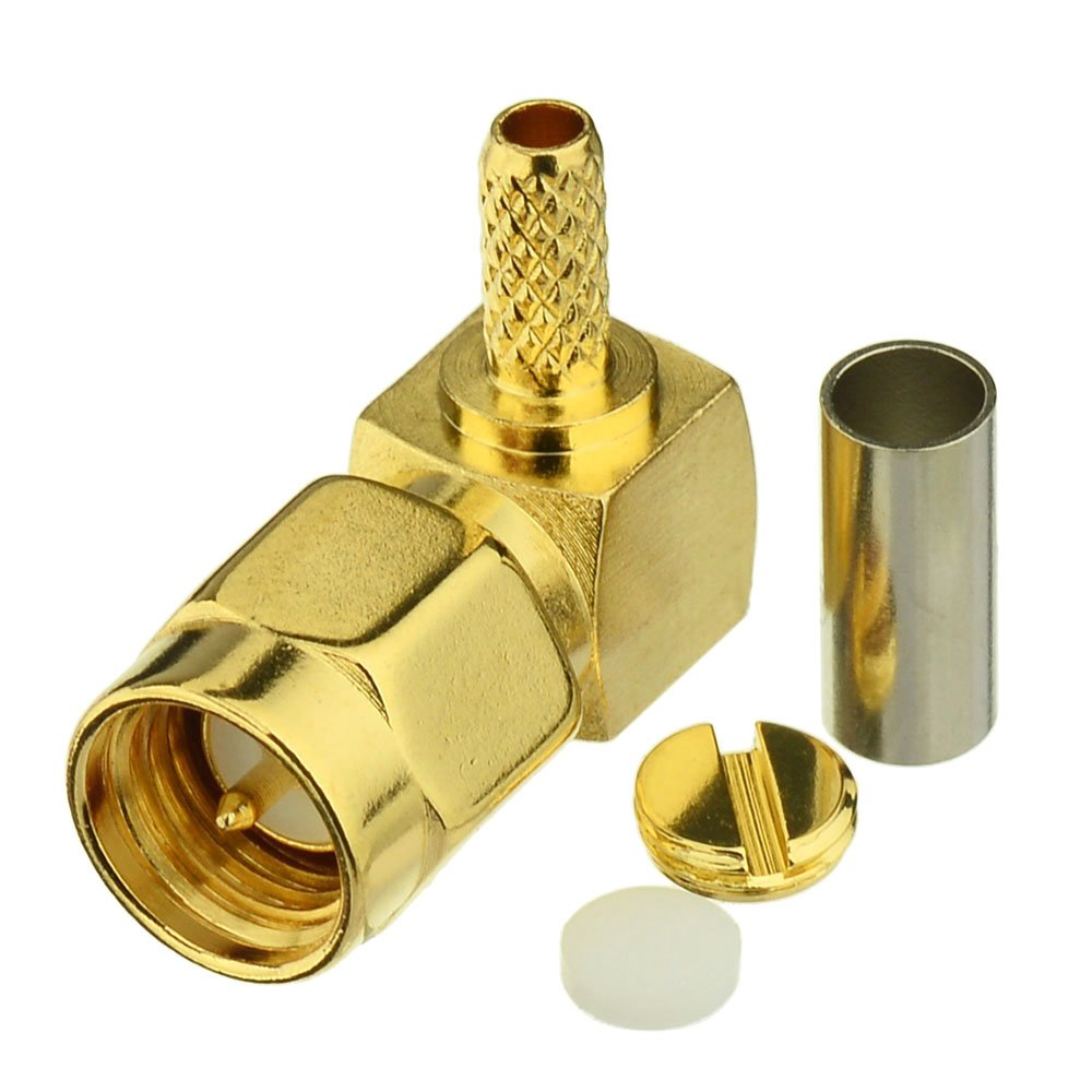 Eightwood 10pcs SMA Male Crimp Right Angle Connector for RG316 RG174 Cable