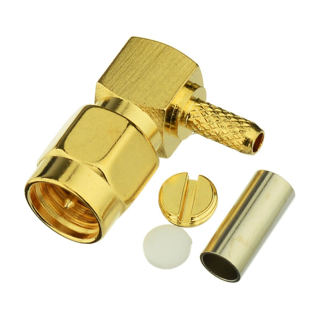 Eightwood 10pcs SMA Male Crimp Right Angle Connector for RG316 RG174 Cable