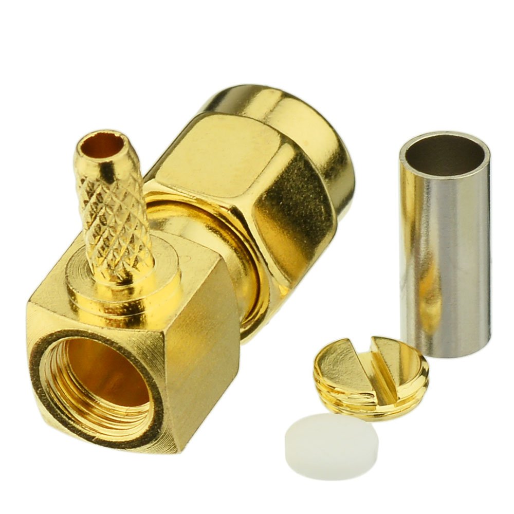 Eightwood 10pcs SMA Male Crimp Right Angle Connector for RG316 RG174 Cable