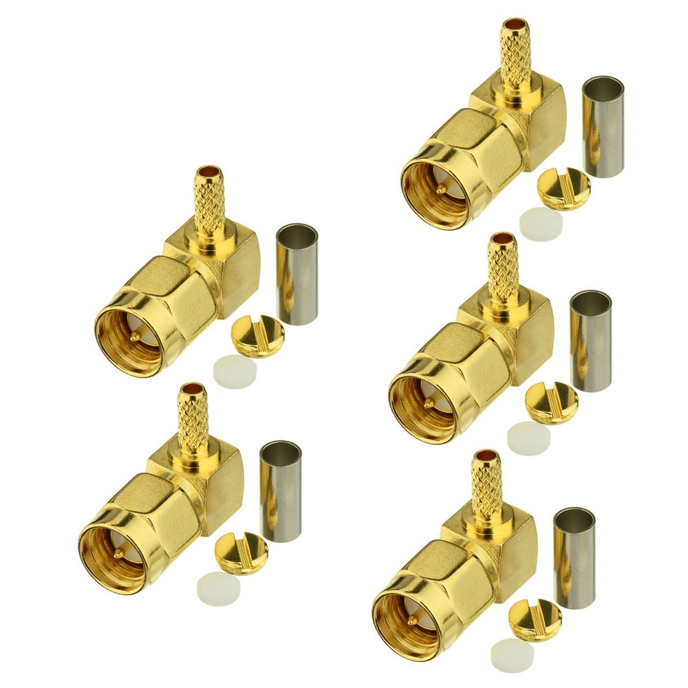 Eightwood 10pcs SMA Male Crimp Right Angle Connector for RG316 RG174 Cable