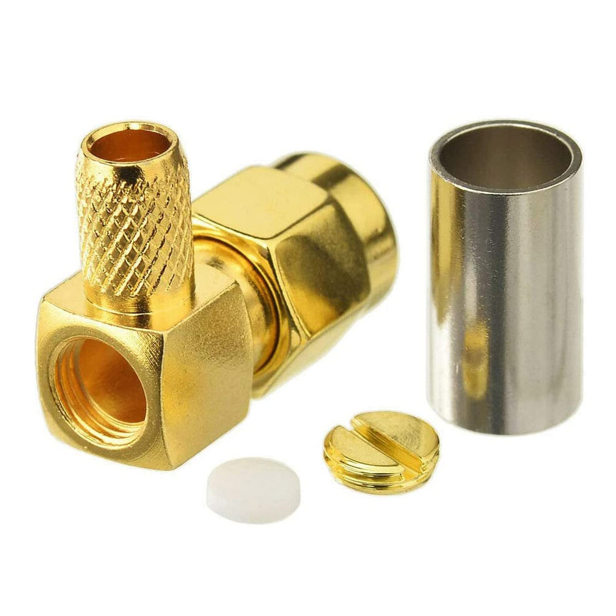 Eightwood 10pcs SMA Male Crimp Right Angle Connector for RG58 RG142 Cable | 50ohm, 90 Degree SMA RF Coax Connector