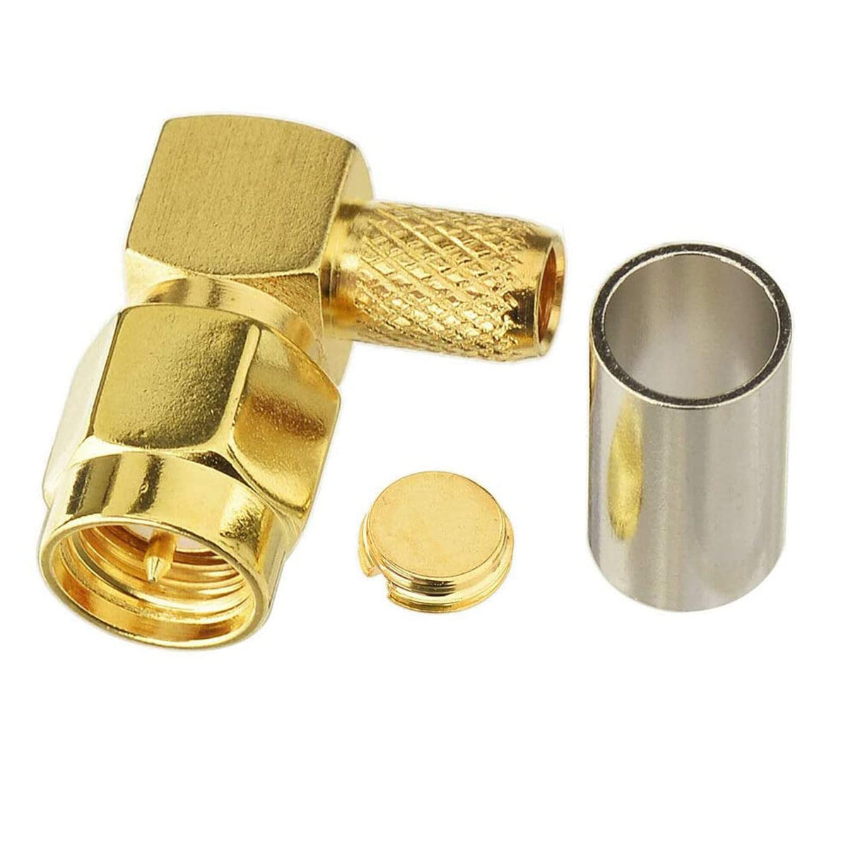 Eightwood 10pcs SMA Male Crimp Right Angle Connector for RG58 RG142 Cable | 50ohm, 90 Degree SMA RF Coax Connector