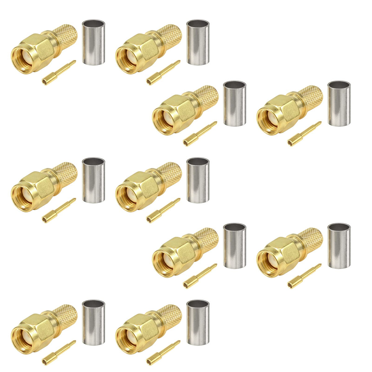 Eightwood 10pcs SMA Male Plug Crimp RF Connector Straight for LMR240 RG8X Coax Cable 50 ohm