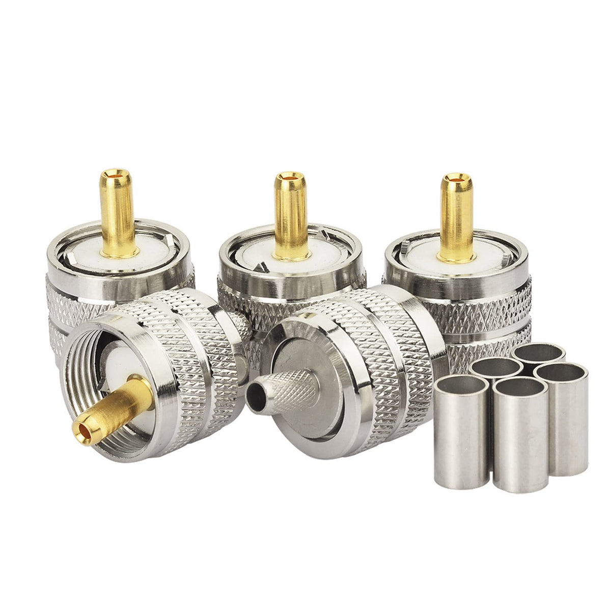 Eightwood 5pcs PL259 UHF Male Crimp Coax Connectors RF Adapter for RG58 LMR195 Low Loss Coaxial Cable